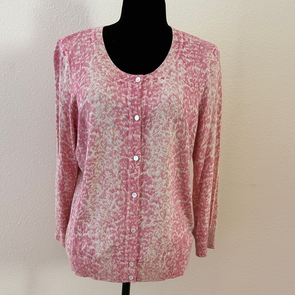 Talbots Pink and Cream Cardigan 3/4 Sleeve